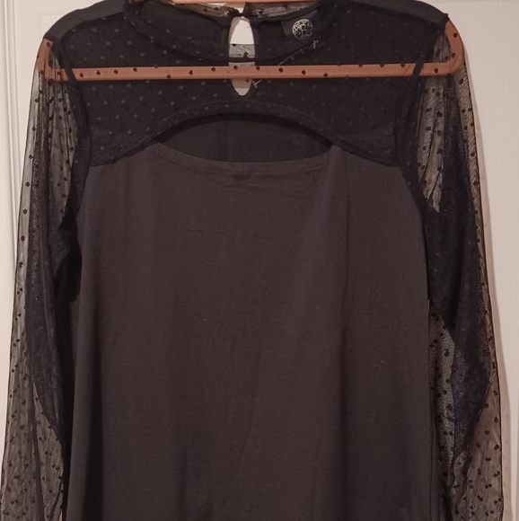 BOBEAU SHEER POLKA SLEEVE CUT FRONT SEXY FORMAL TOP LARGE - Picture 3 of 10